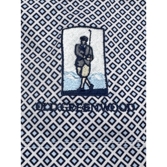 Greyson Polo Large Blue White Geometric Golf Embroidered Greenwood Performance - Picture 9 of 13